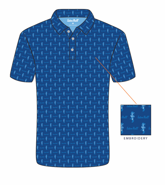 Swinging Pirate Men's Golf Polo: Blue Pirate Logo